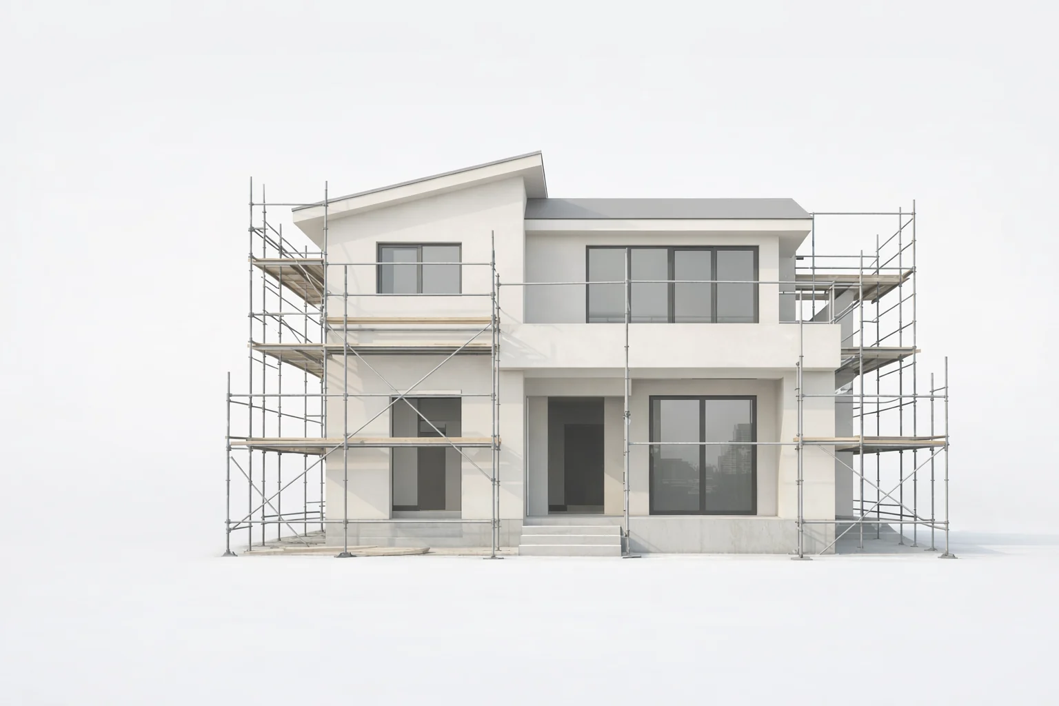 Modernes Wohnhaus mit Baugeruest